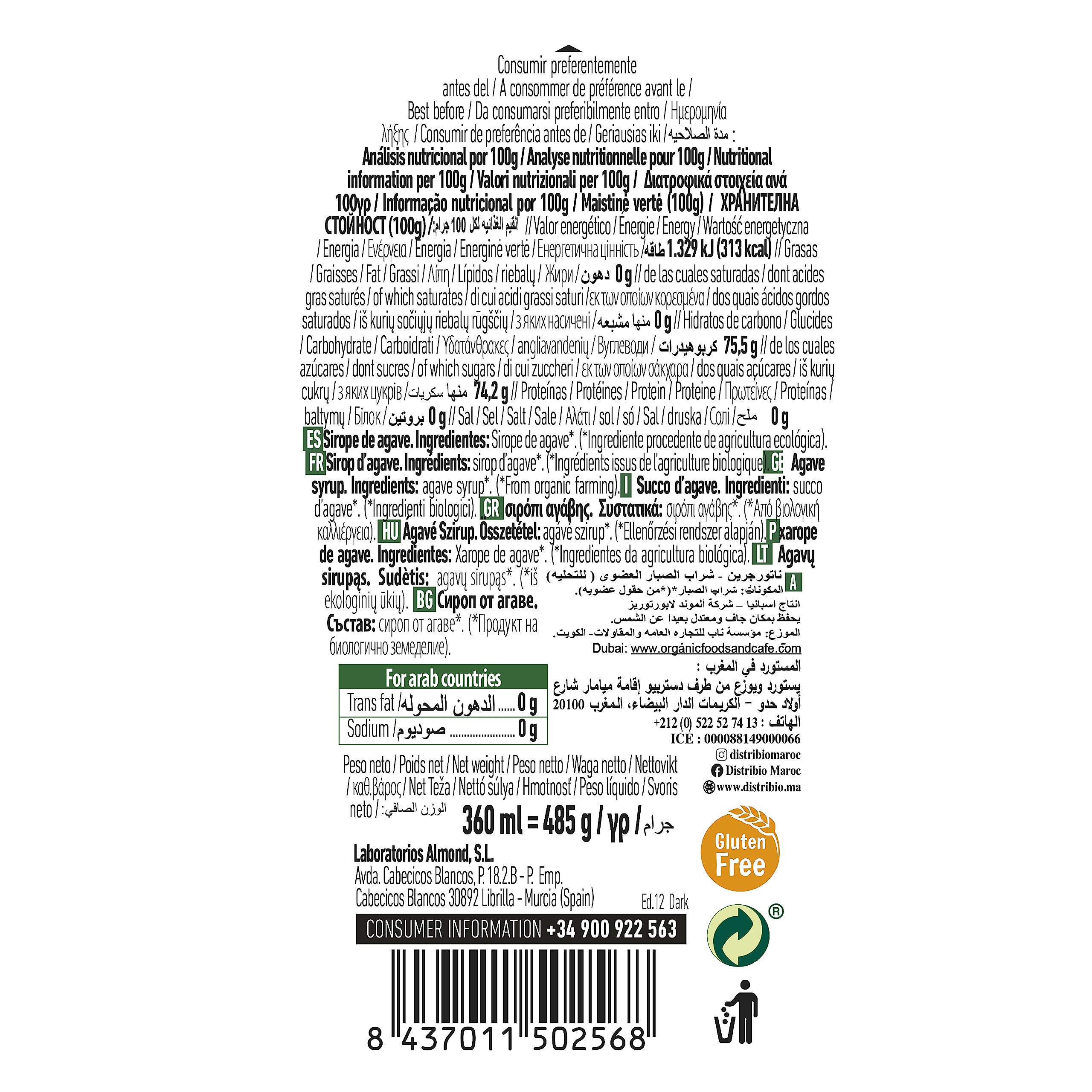 Sirope Agave Dark Bio 360 ml