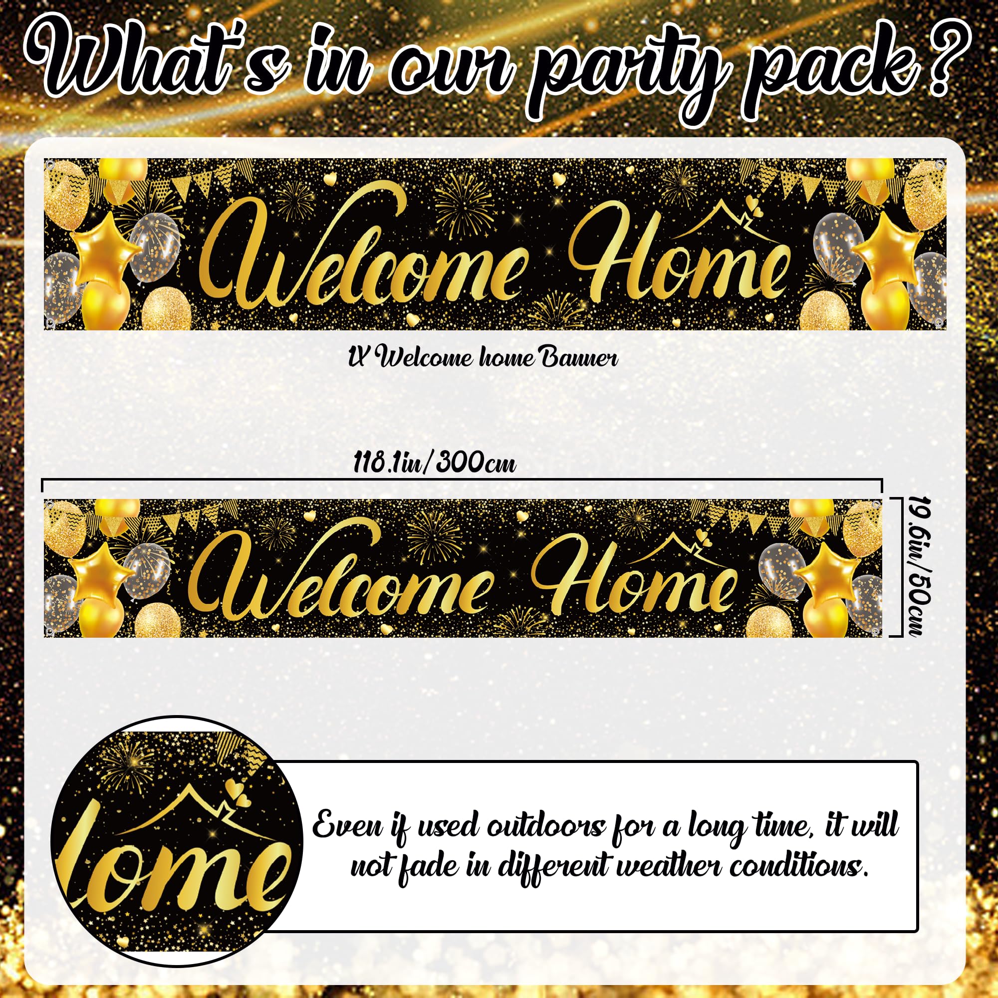 Welcome Home Decorations Banner – Black Gold Welcome Back Yard Banner ...