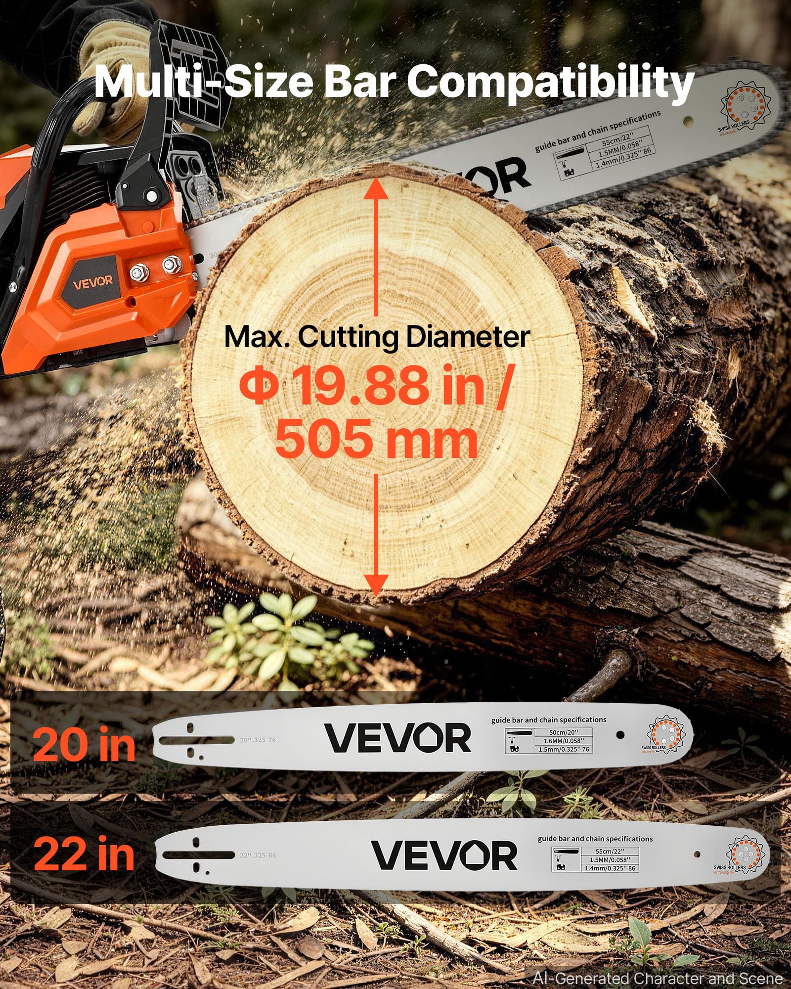 VEVOR Troncatrice a Benzina da 508 e 558,8 mm 62 cc 2,7 kW Motore a 2 Tempi