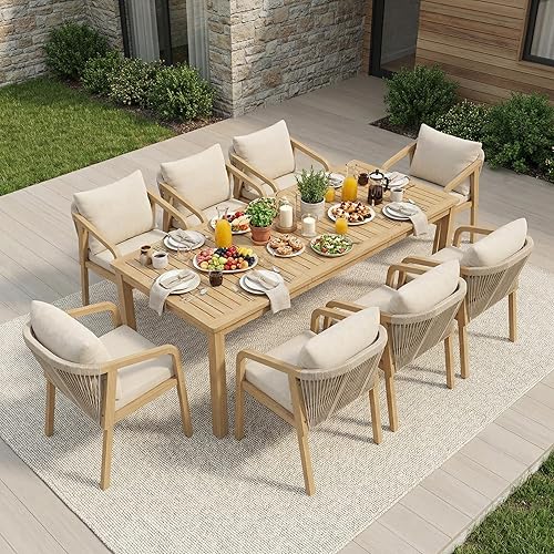 FansaFurn 9-Piece Acacia Patio Table and Chairs Set with 79"