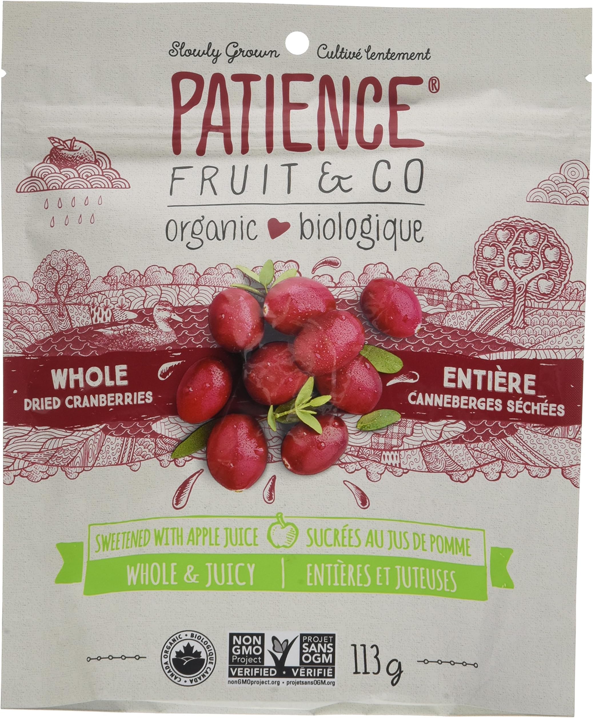 PATIENCE FRUIT AND Organic Whole & Juicy Dried Cranberries, Sweetened With Apple Juice, 133 gm