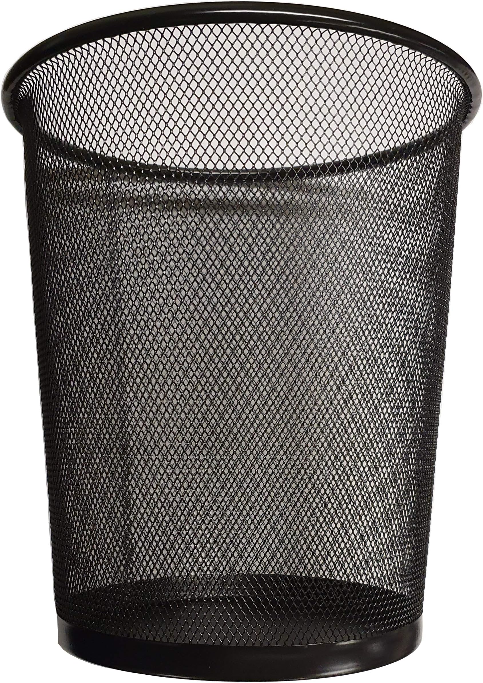 Round Trash Can Bin - 1 Pack Black Non-Slip Mesh Bins Waste Paper Bin Sturdy Metal Bin Indoor Waste Bin for Home Bedroom Office Bathroom Living Room & Kitchen (Black)