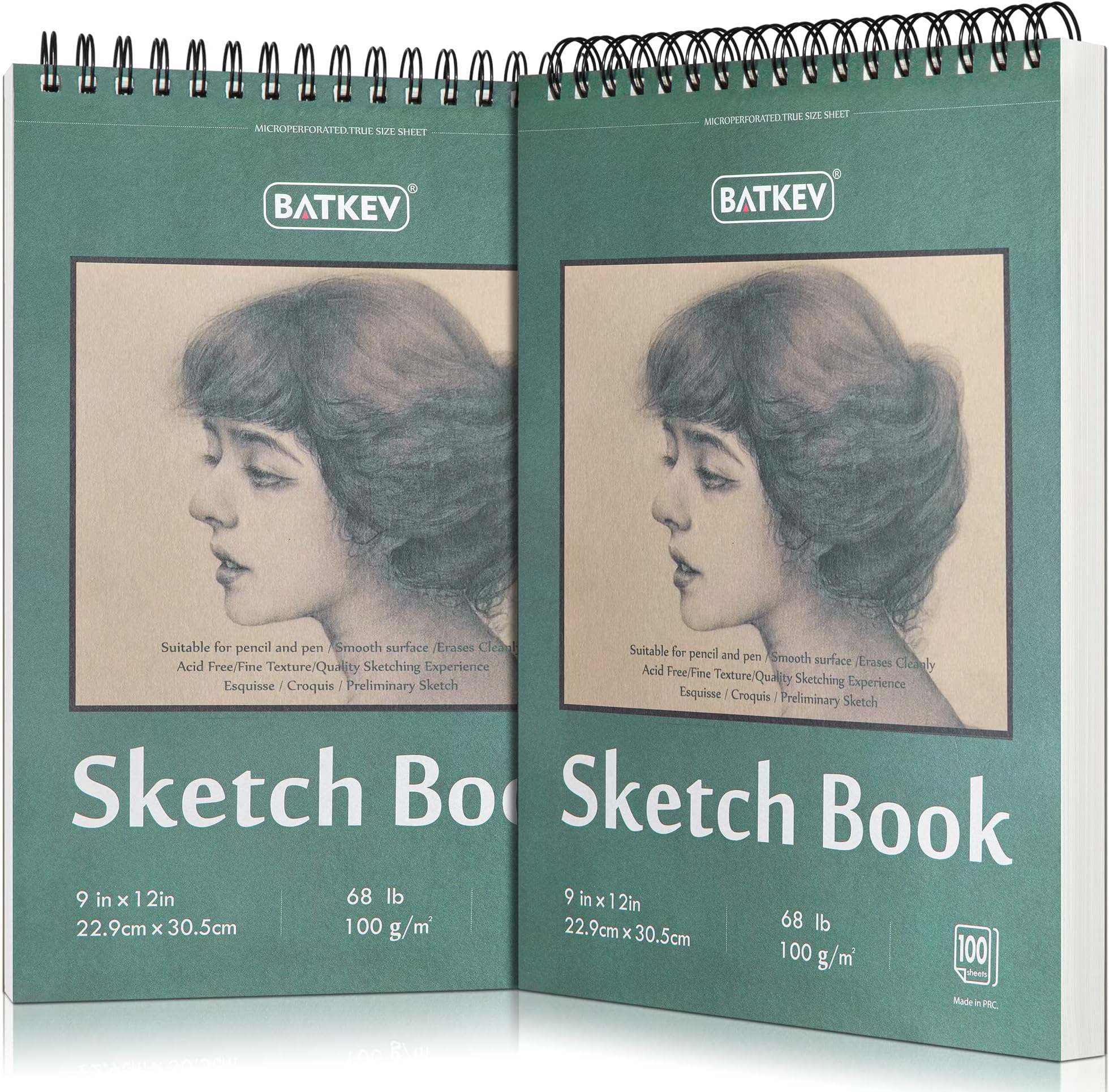 BATKEV 9 x 12 inches Sketchbook 2 Pack 100 Sheets, Thick Drawing Paper Sketch Drawing Paper Sketch Pad, Art Paper for Drawing and Painting for Kids