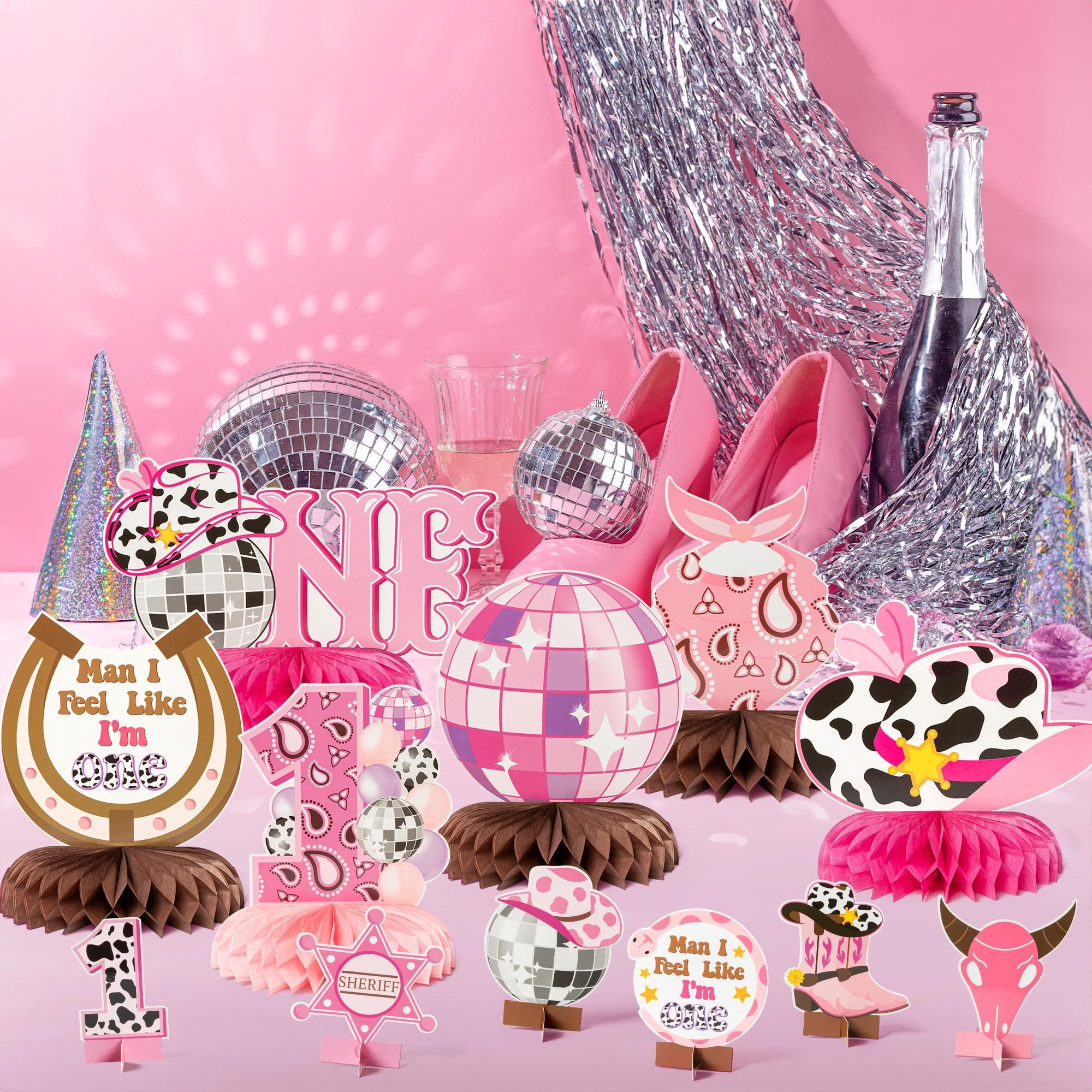 Lot De 9 Décorations De Table Style Cowgirl Western – Nid D'abeille 3D, Motifs Bottes Et Nœuds, Pour Fêtes Et Rodéos