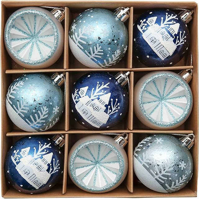 Valery Madelyn 9pcs 6cm Shatterproof Christmas Baubles,Winter Wishes Silver and Blue Christmas Ball Ornaments for Christmas Tree Decorations