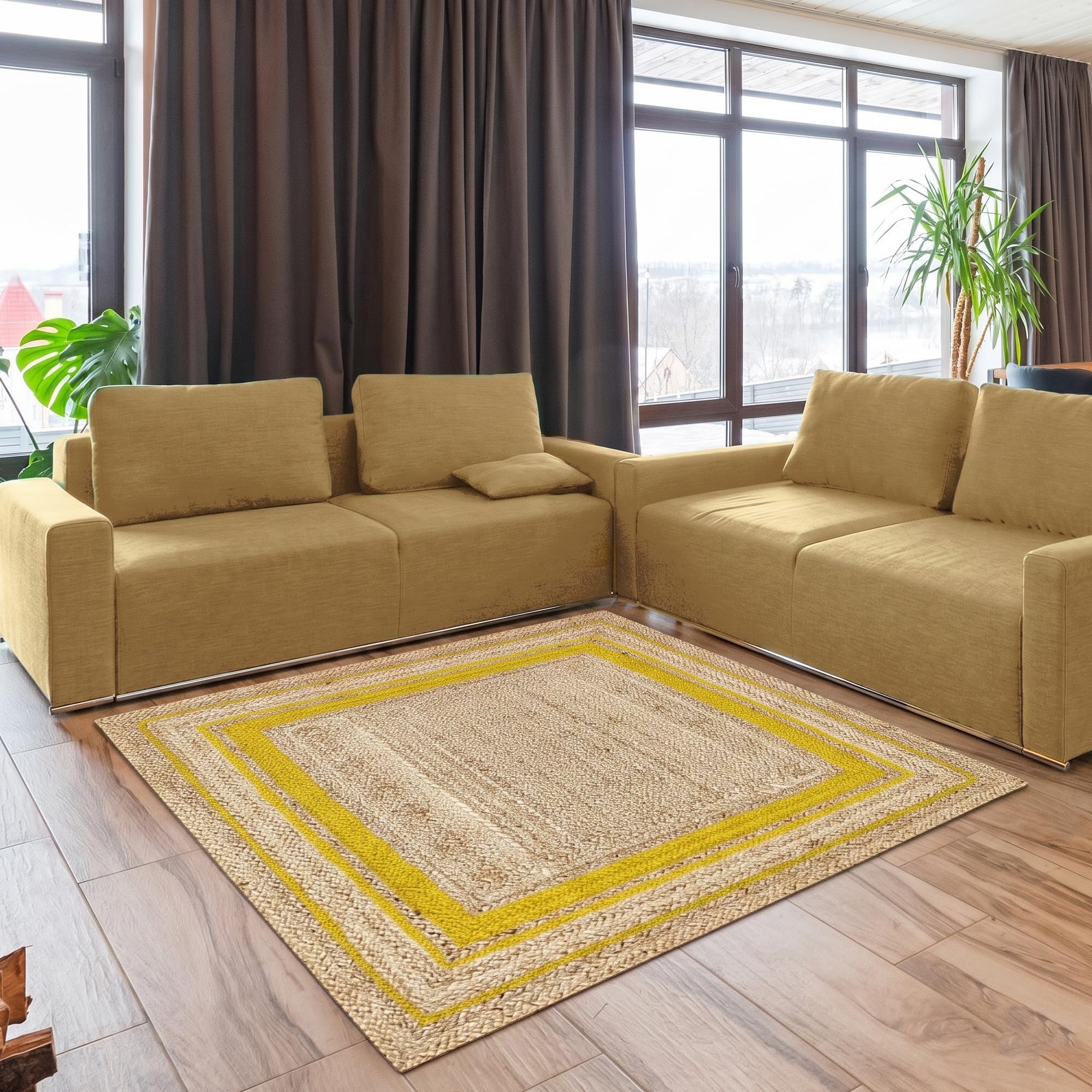 Tapis en jute facile à nettoyer 2,7 x 2,7 m pour grand salon familial