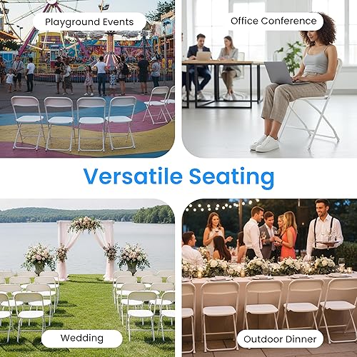 Miniatura 7 de Simple Deluxe Paquete de 6 sillas plegables de plástico, sillas portátiles plegables apilables con marco de metal de capacidad de 330 libras, para