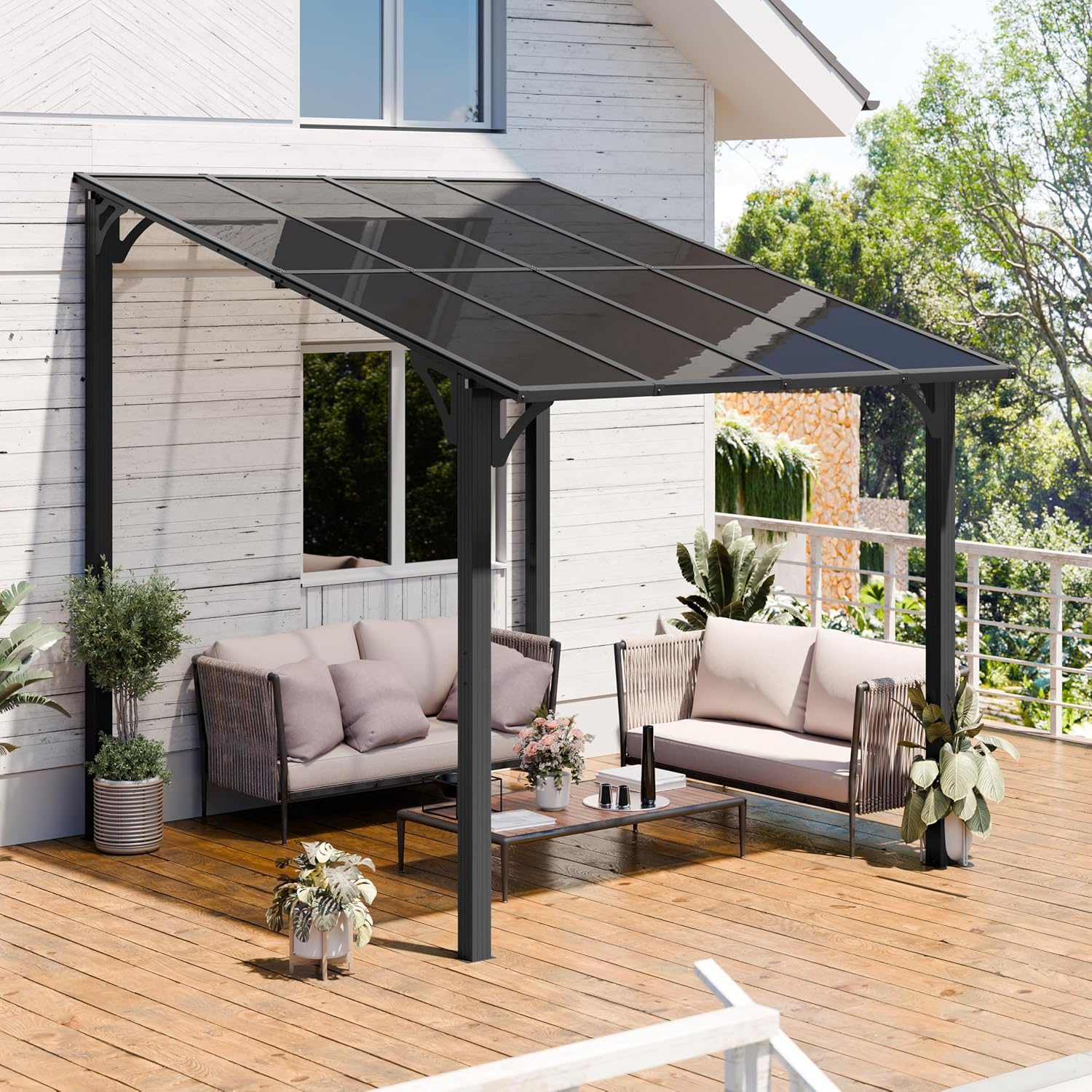 Shintenchi 10’x 8’ Gazebo for Patio on Clearance,Hard Top Lean to Gazebo Pergola with UV Protection Roof,Large Wall-Mounted Heavy Duty Awnings for Patio, Decks, Backyard and More