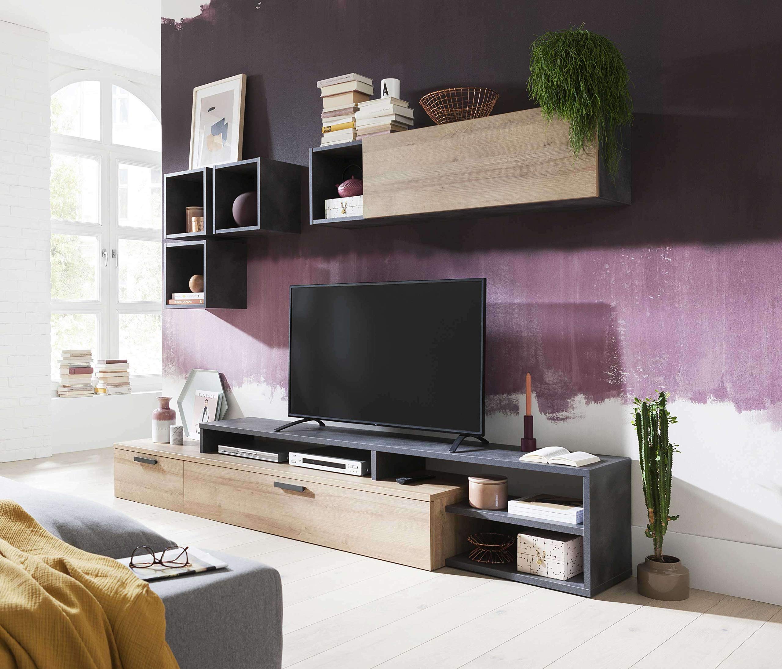AVANTI TRENDSTORE - Colari - Parete da Soggiorno, composta da 1 Mobile TV, 1 pensile e 3 cubi da Muro, in Legno Laminato, Dimensioni: Lap 270x180x45 cm