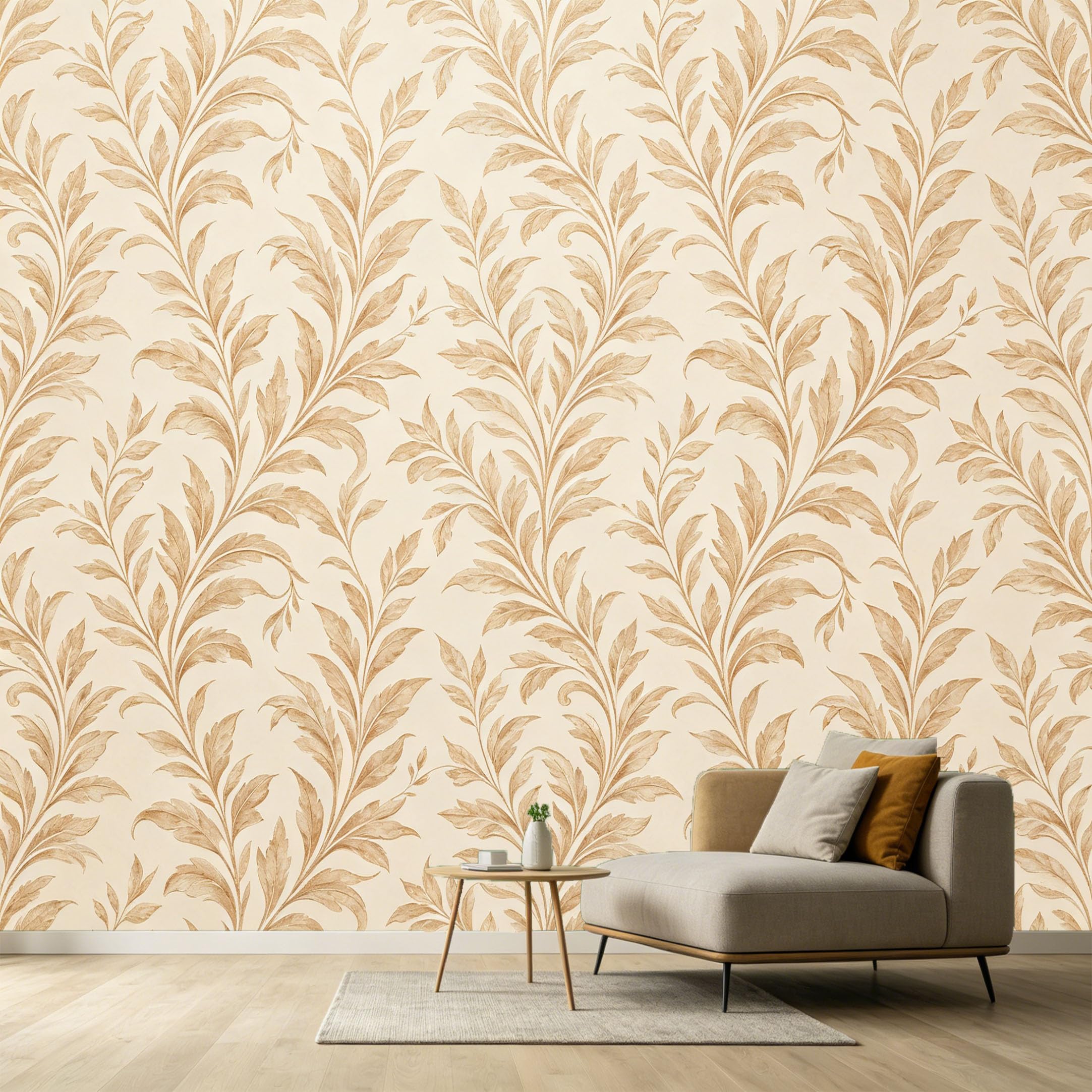 Custom Size Wall Murals Botanical Leaf Pattern Modern Minimalist Watercolor Illustration Beige Background SelfAdhesive Wall Fabric Removable Large Wallpaper for Photo Living Room