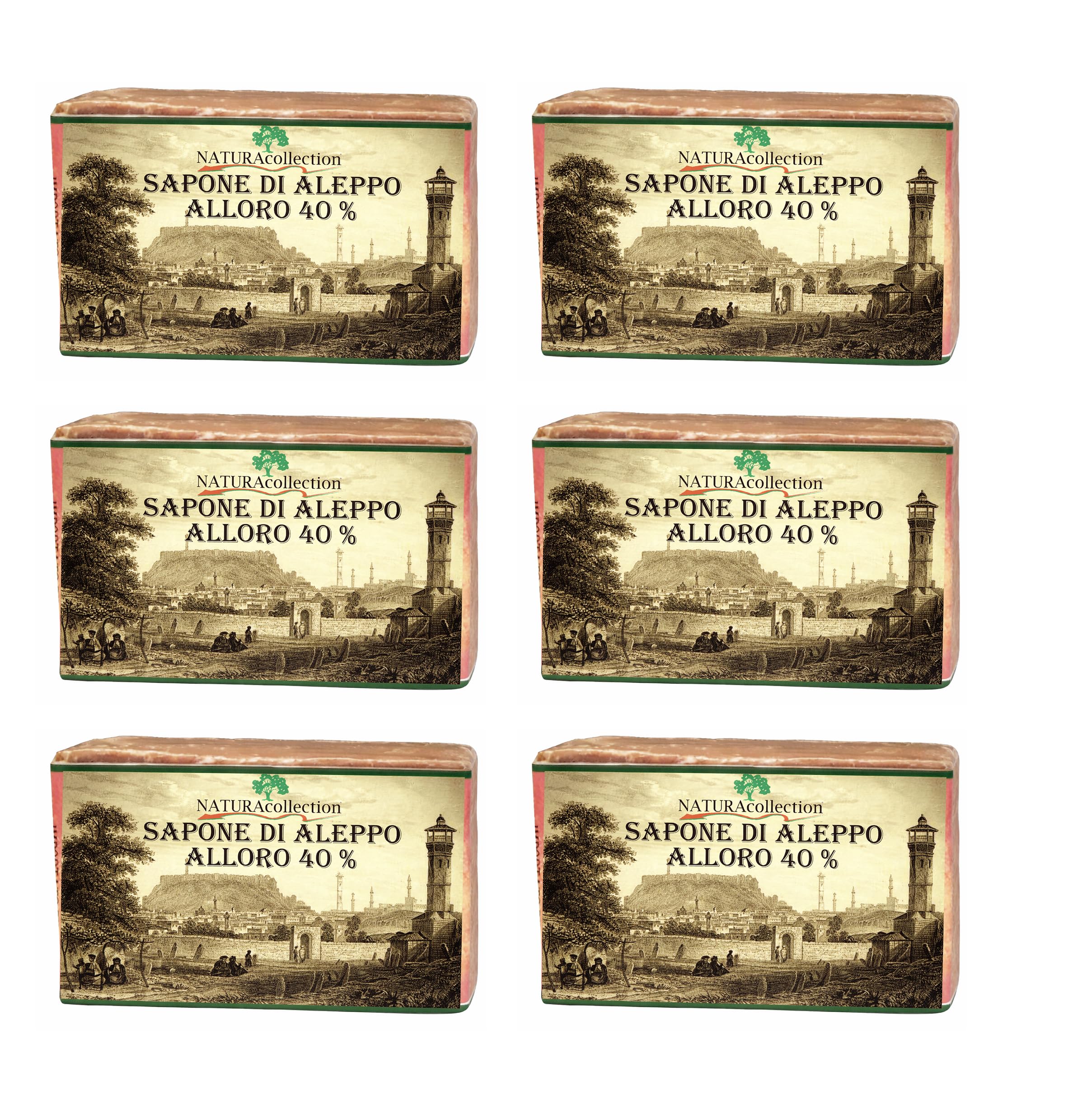 6 (SEI) PEZZI SAPONE DI ALEPPO ORIGINALE DA 200 GR. ALL'OLIO D' OLIVA E 40% DI OLIO DI ALLORO 12 MESI DI STAGIONATURA TOTALE 1,2 KG DI PRODOTTO SAPONE MANI