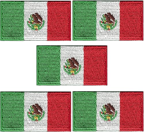 Laughing Lizards Parche pequeño de México (paquete de 5), paquete de 5 parches para planchar con la bandera del país mexicano, ideal para sombreros,