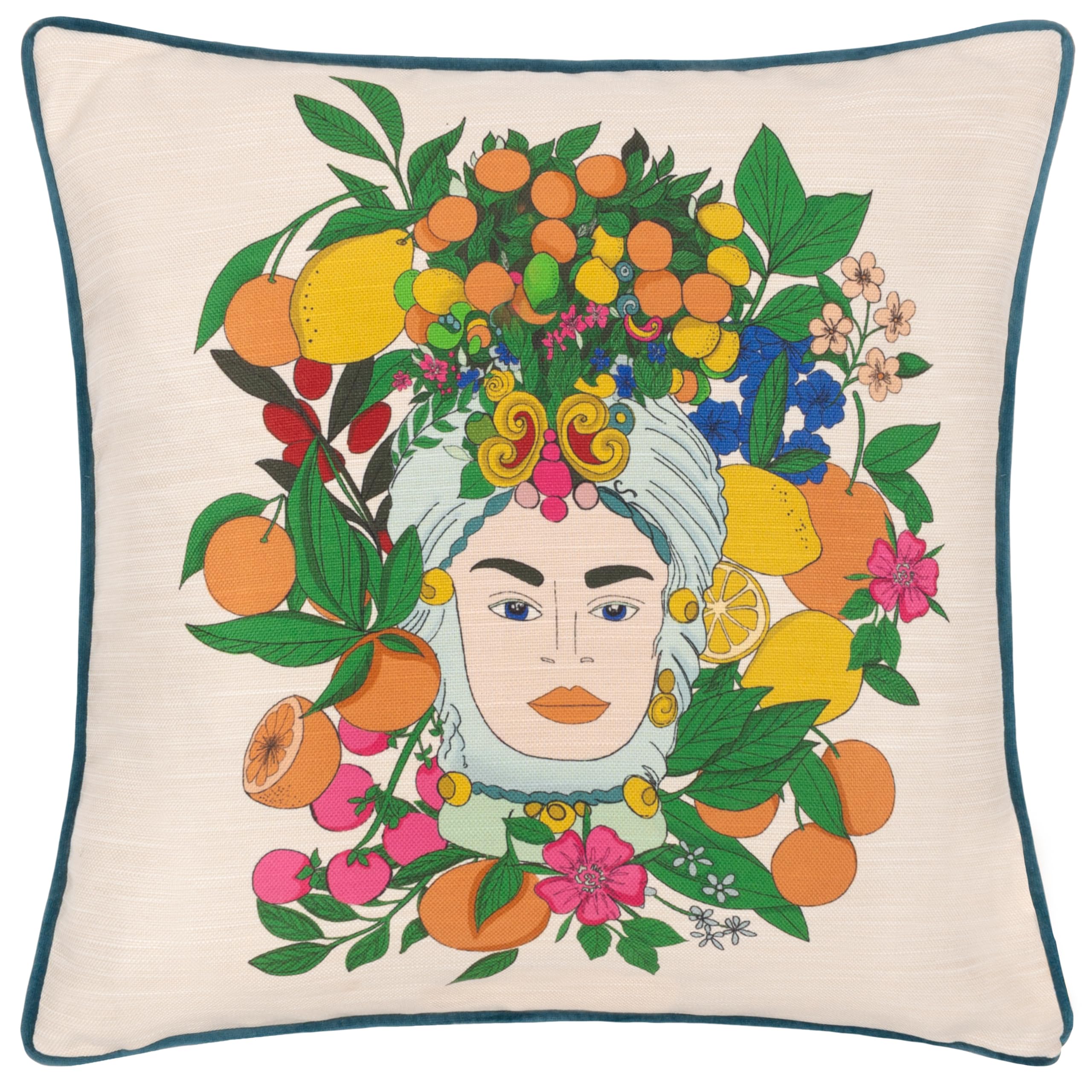 furn. Taormina Floral Piped Cushion Cover, Teal