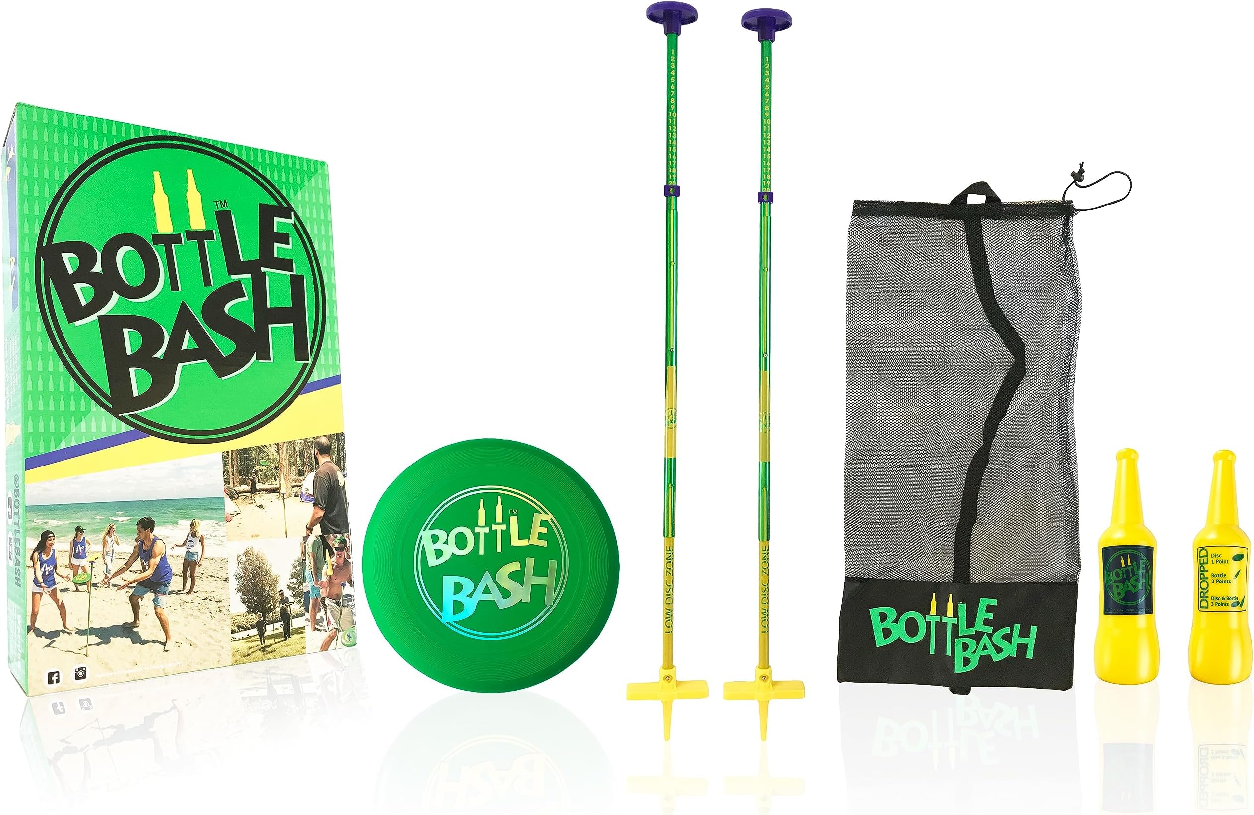 Bottle Bash Outdoor Flying Disc Game Set – Frisbee Toss Backyard and Beach Game for Family, Adult & Kids - Beersbee & Polish Horseshoes