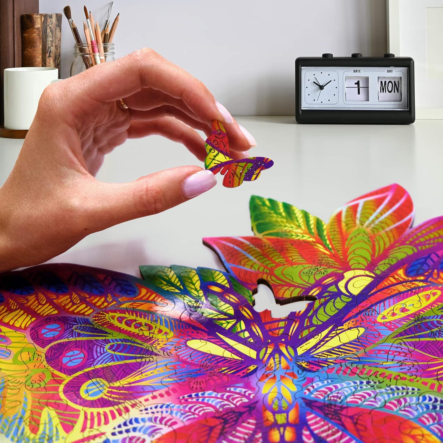 Wood Trick Jewel Butterfly Wooden Jigsaw Puzzle for Adults and Kids - 11x14 in - Animal Unique Shaped Figured Jigsaw Puzzle Pieces - Premium Quality