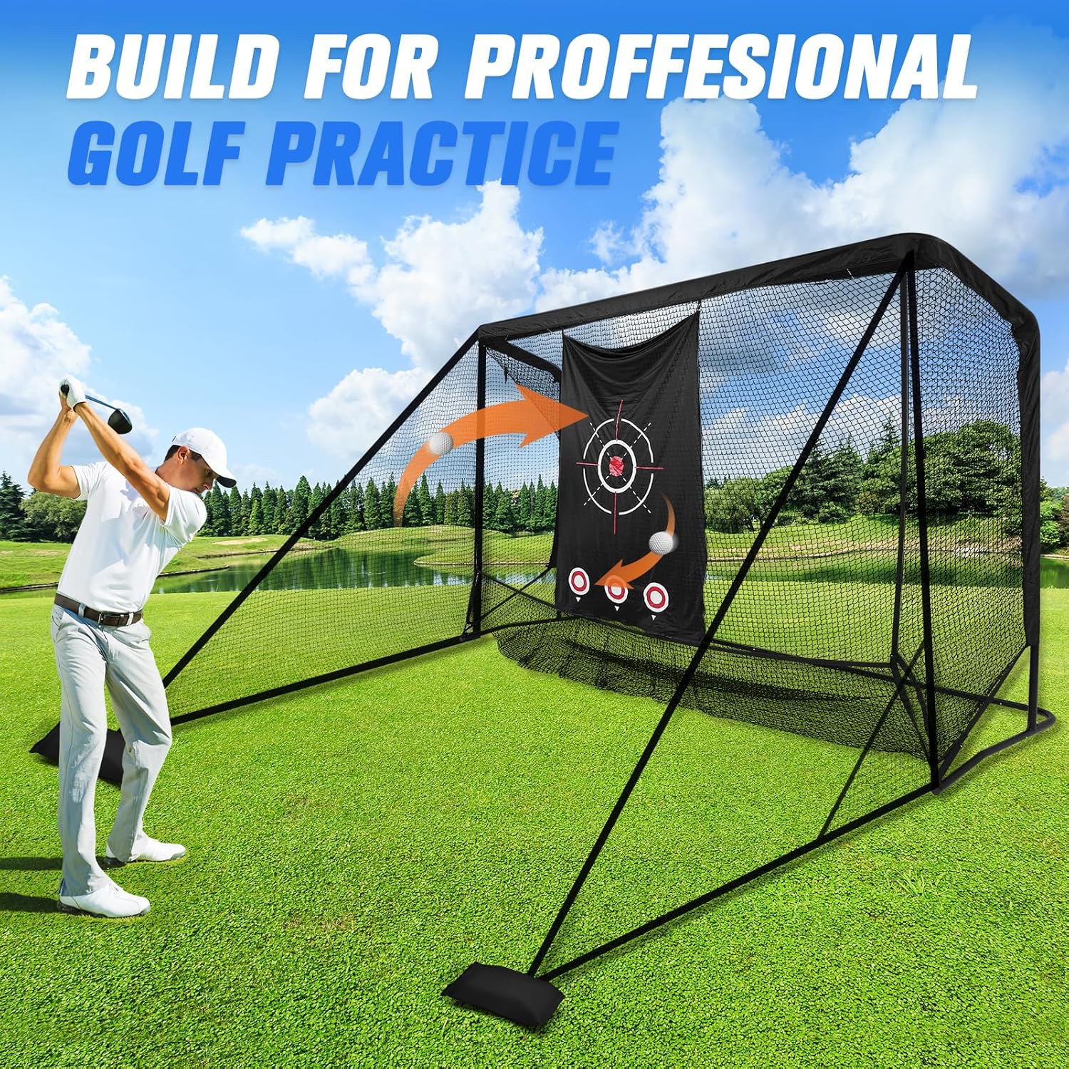 Generic Golf Practice Net 10x7FT Heavy-Duty Golf Cage Practice Hitting Net for Outdoor Indoor