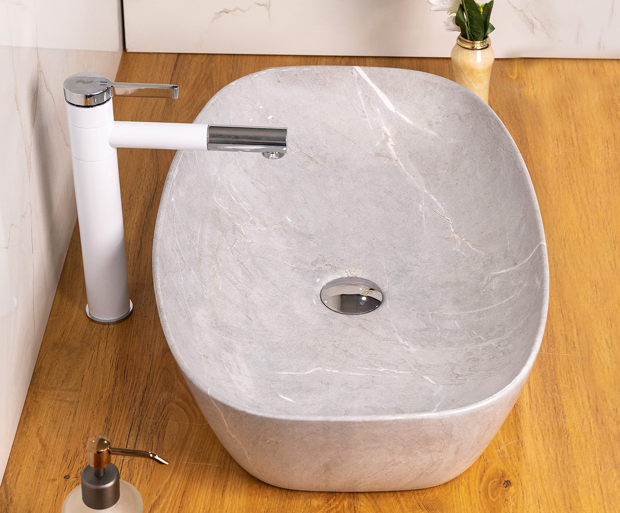 BASSINO Art Wash Basin Countertop, Tabletop Ceramic Bathroom Sink/Basin (600x380x140mm) (Grey Marble) (B09GG5TWKD) Amazon Price History, Amazon Price Tracker