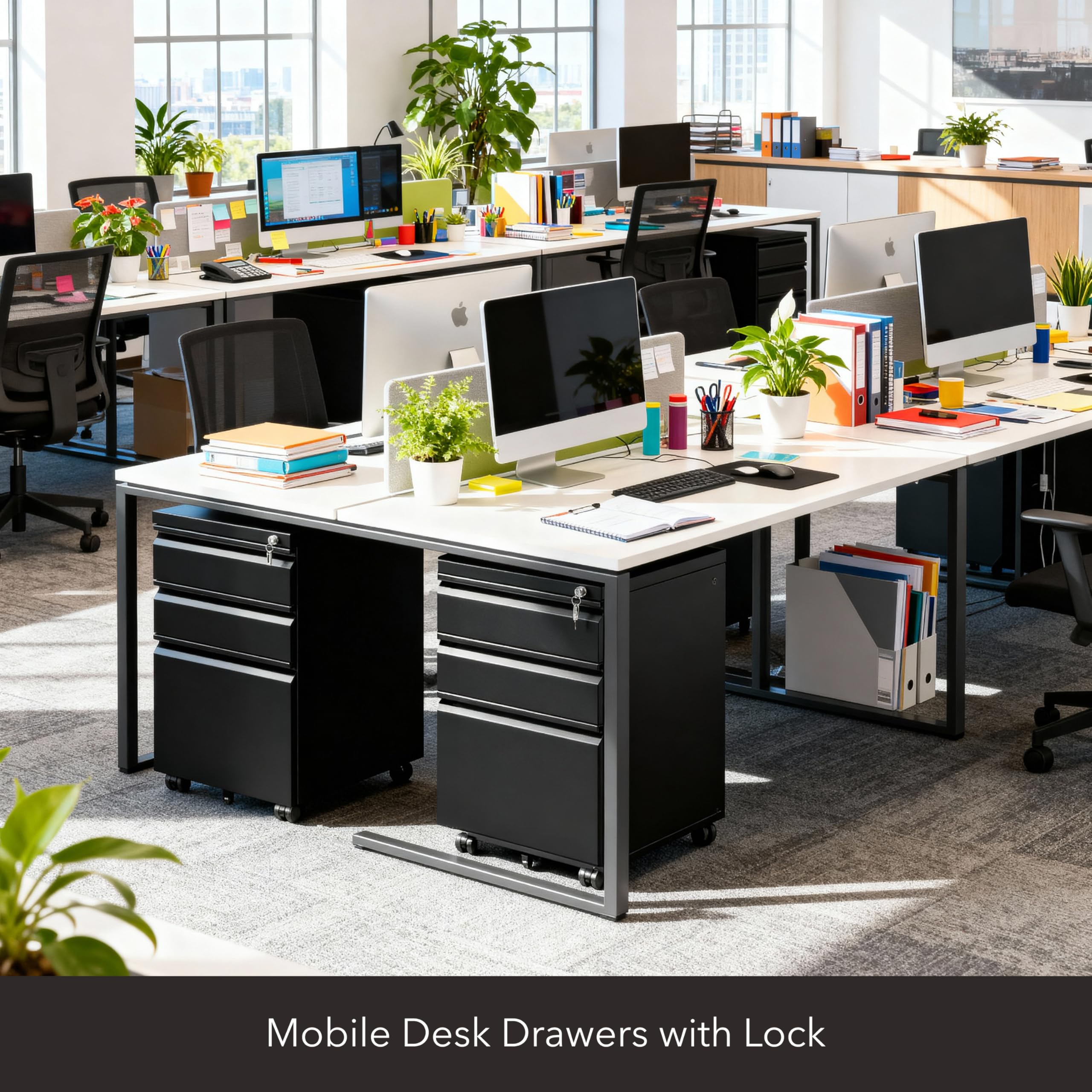 Mount-It 3 Drawer File Cabinet with Lock and Wheels Heavy-Duty Steel Rolling Drawer Cabinet Fully Assembled Under Desk — view 2