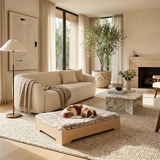 Elevated Wood Dog Bed Frame with Foam Mattress, WoodPattern, S