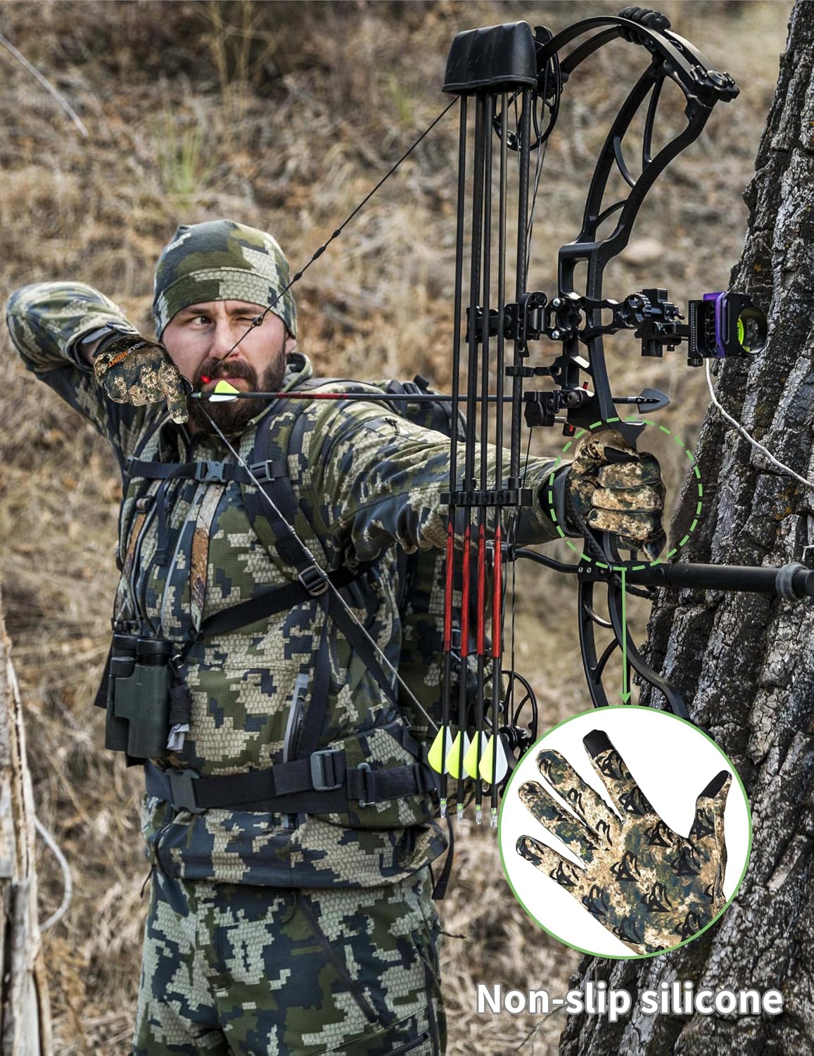 WOLFHUNT Light Weight Camouflage Hunting Gloves Full Finger Archery Gloves