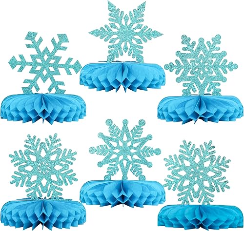 Gyufise Paquete de 6 centros de mesa con forma de panal de abeja de copo de nieve, decoración de mesa de congelado, centros de mesa para decoración