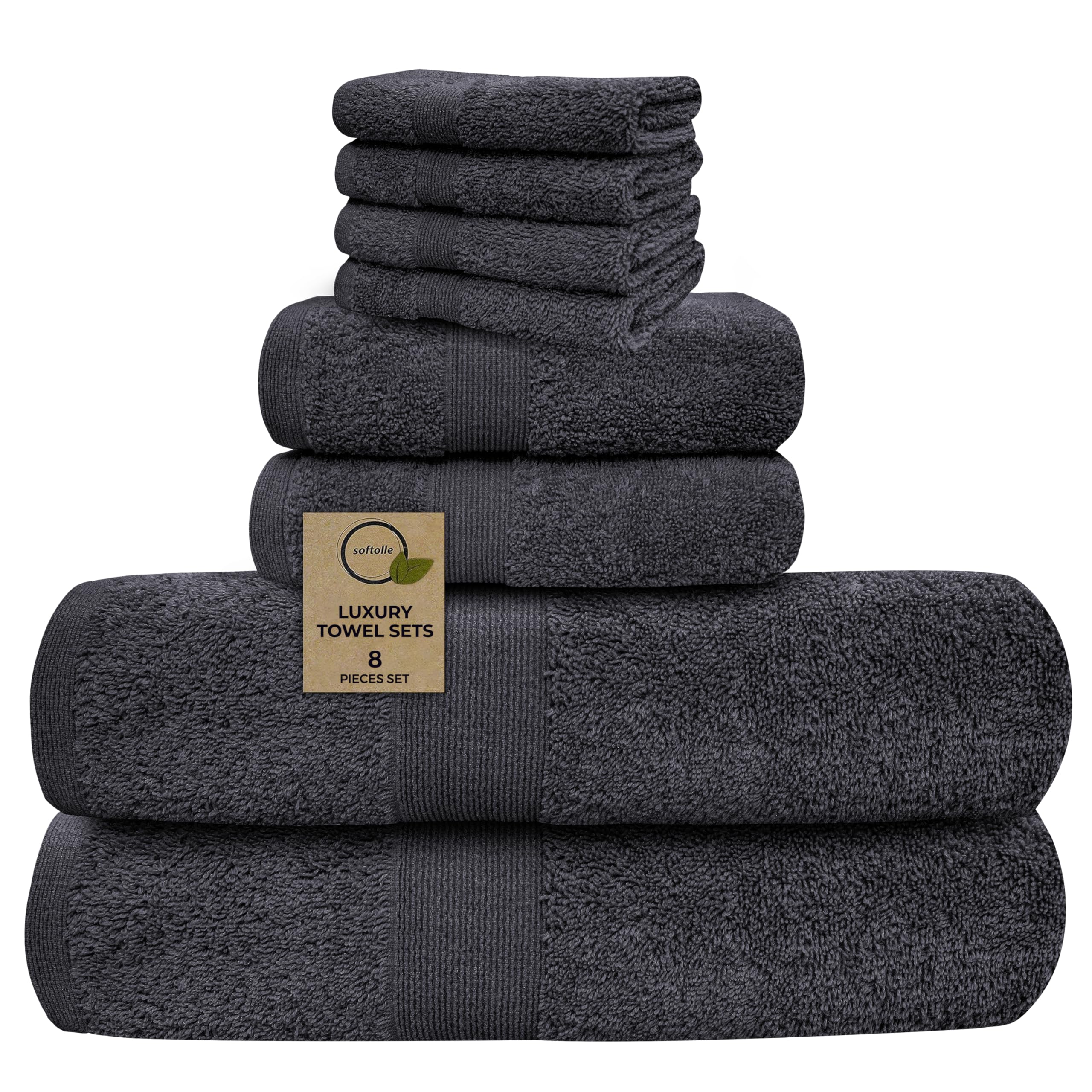 Softolle Luxury 8 Piece Towel Set 2 Bath Towels 2 Hand Towels 4 Washcloths Towels for Bathroom Home