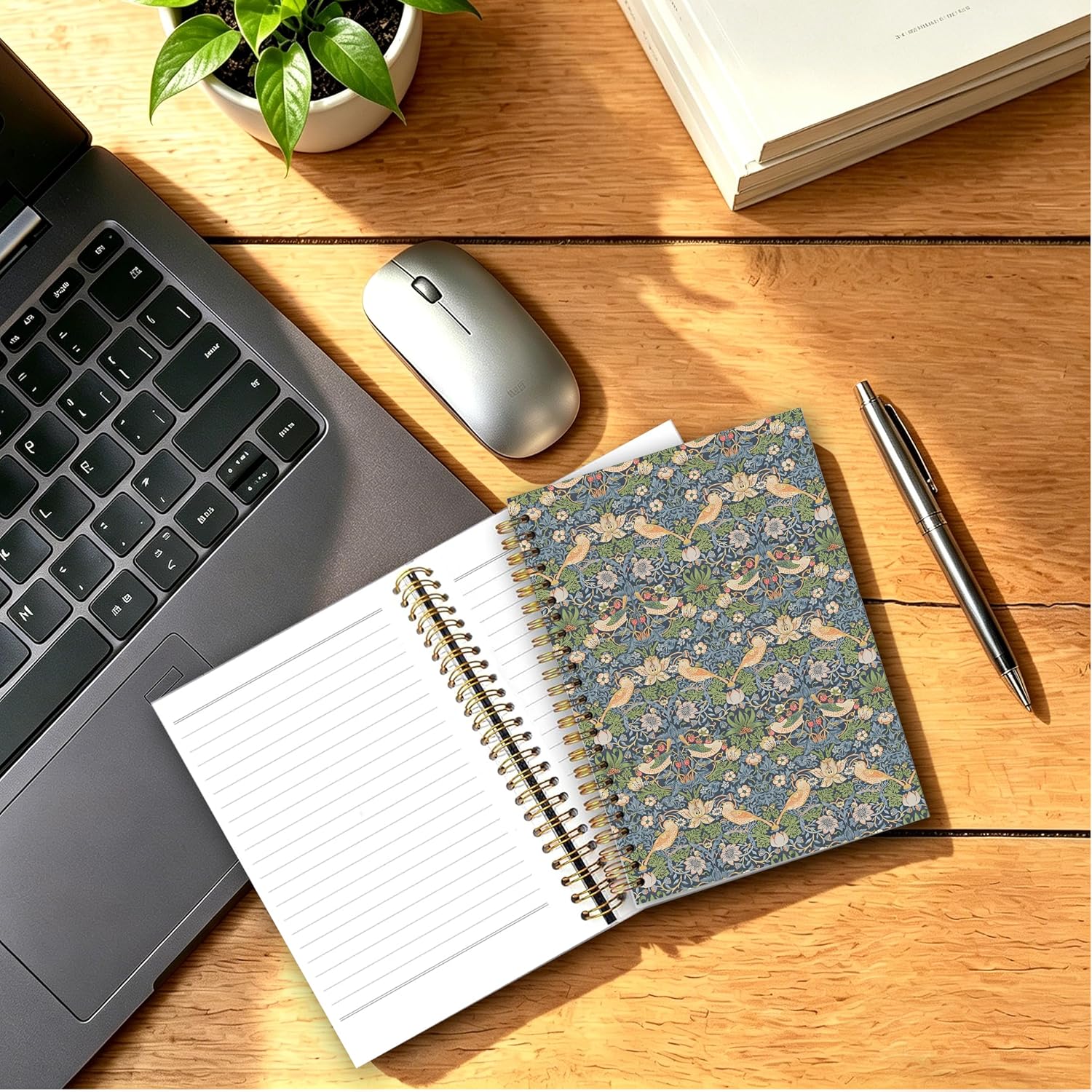 William Morris Notebook Journal, Vintage Bird Floral Aesthetic Notebooks for Note Taking,Lined Paper， Retro Floral Journals for Writing, Spiral Notebook Journal for Women，5.5x8.3 Inch image 3