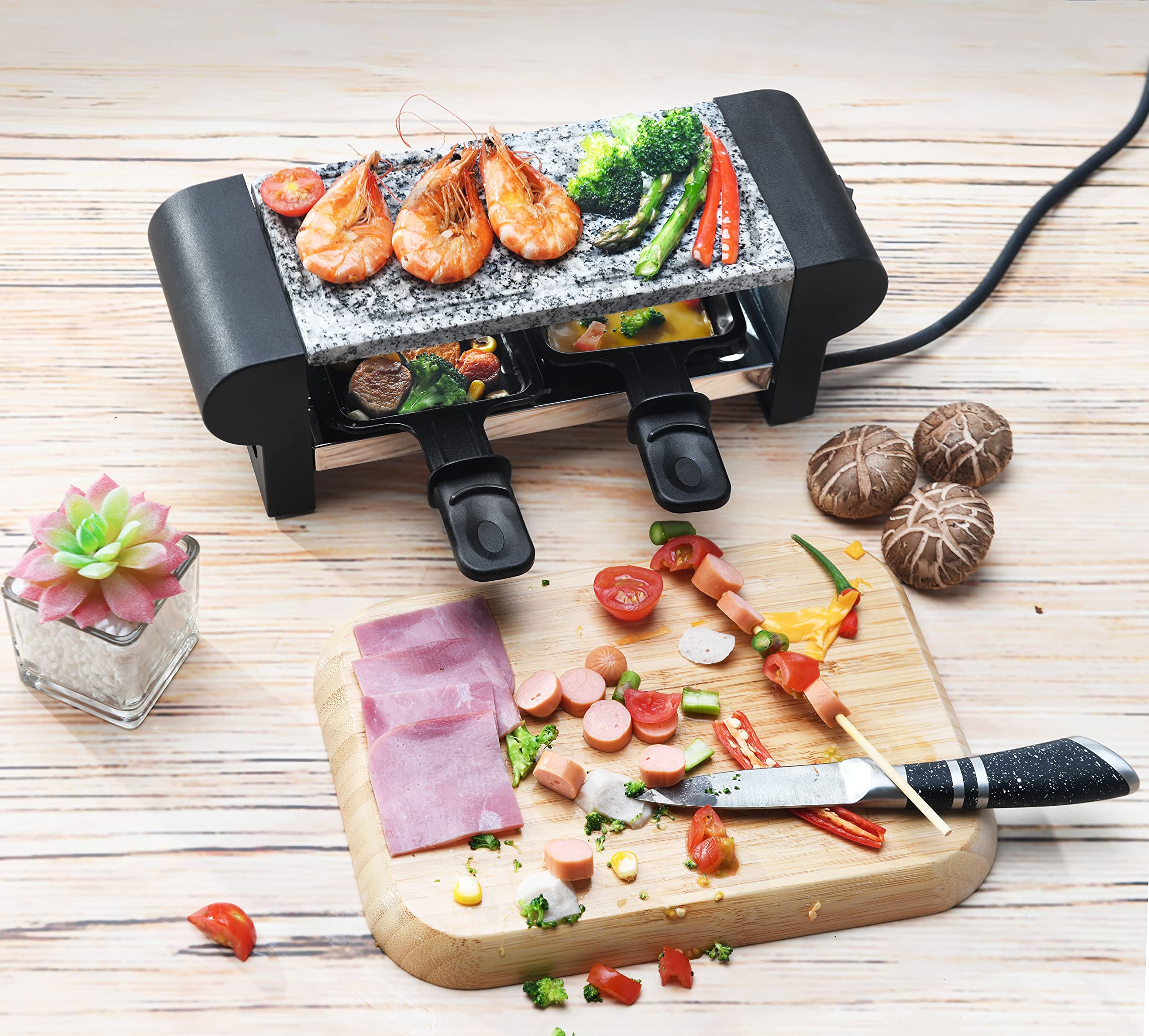 SENYA Appareil à raclette 2 personnes, avec pierre à cuire amovible, revêtement antiadhésif, 350W, My Little Raclette, SYCK-G065
