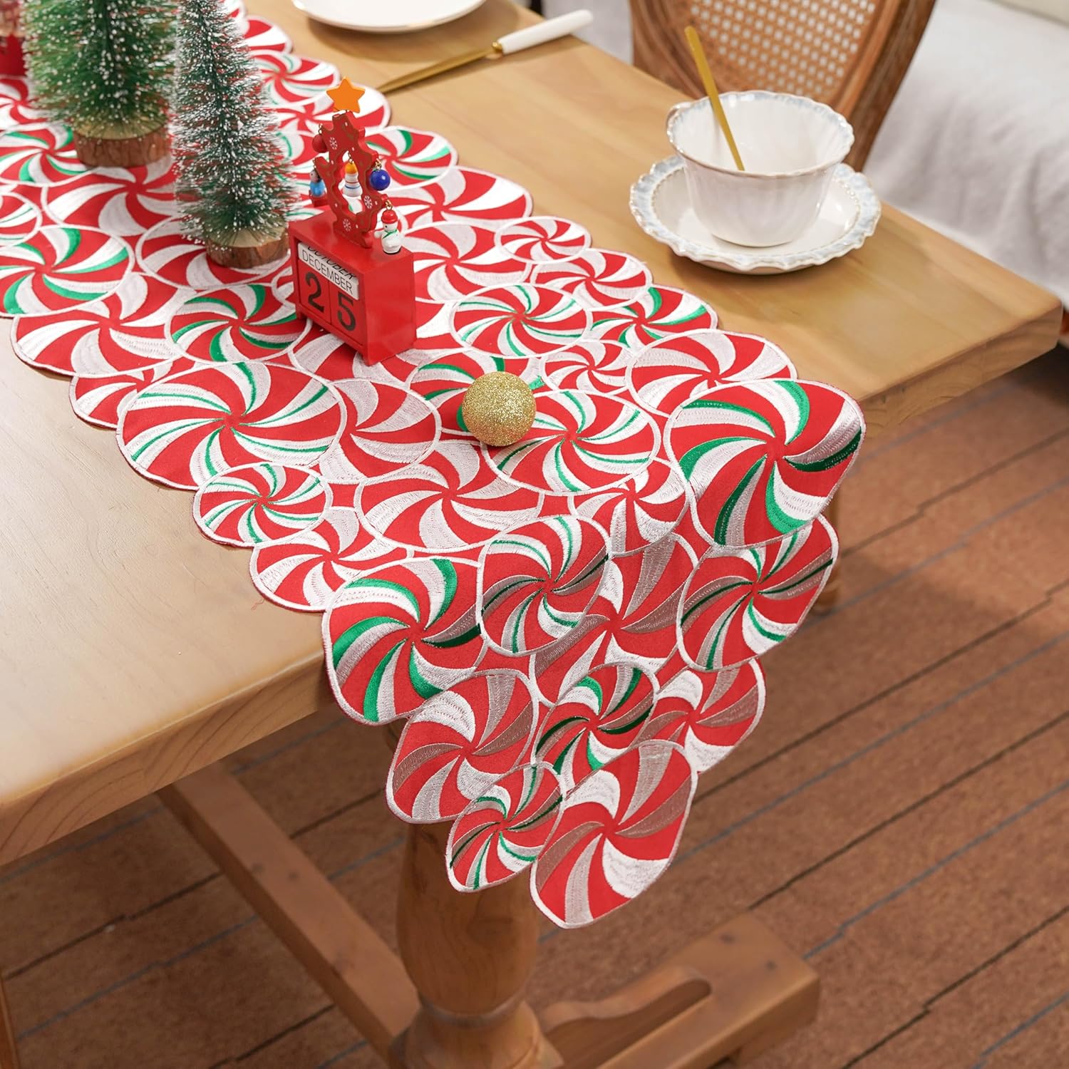 Candy Cane Christmas Decorations Peppermint Table Runner for Home Seasonal Red Winter Xmas Holiday Indoor Kitchen Dining Decor 14x70 Inch