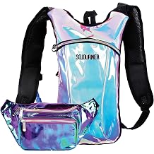 Fanny Pack Transparent Purple bundle with Hydration Pack Backpack 2 Pocket Iridescent Blue with 2L Water Bladder Included