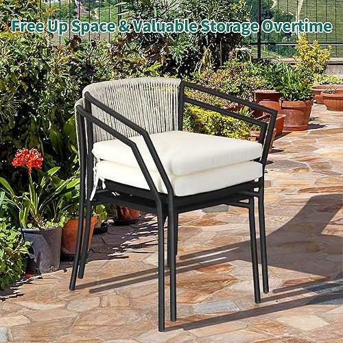 Miniatura 5 de YITAHOME Juego de 3 piezas de bistró para exteriores con cojines gruesos y mesa para todo tipo de clima, juego de conversación para patio con sillas