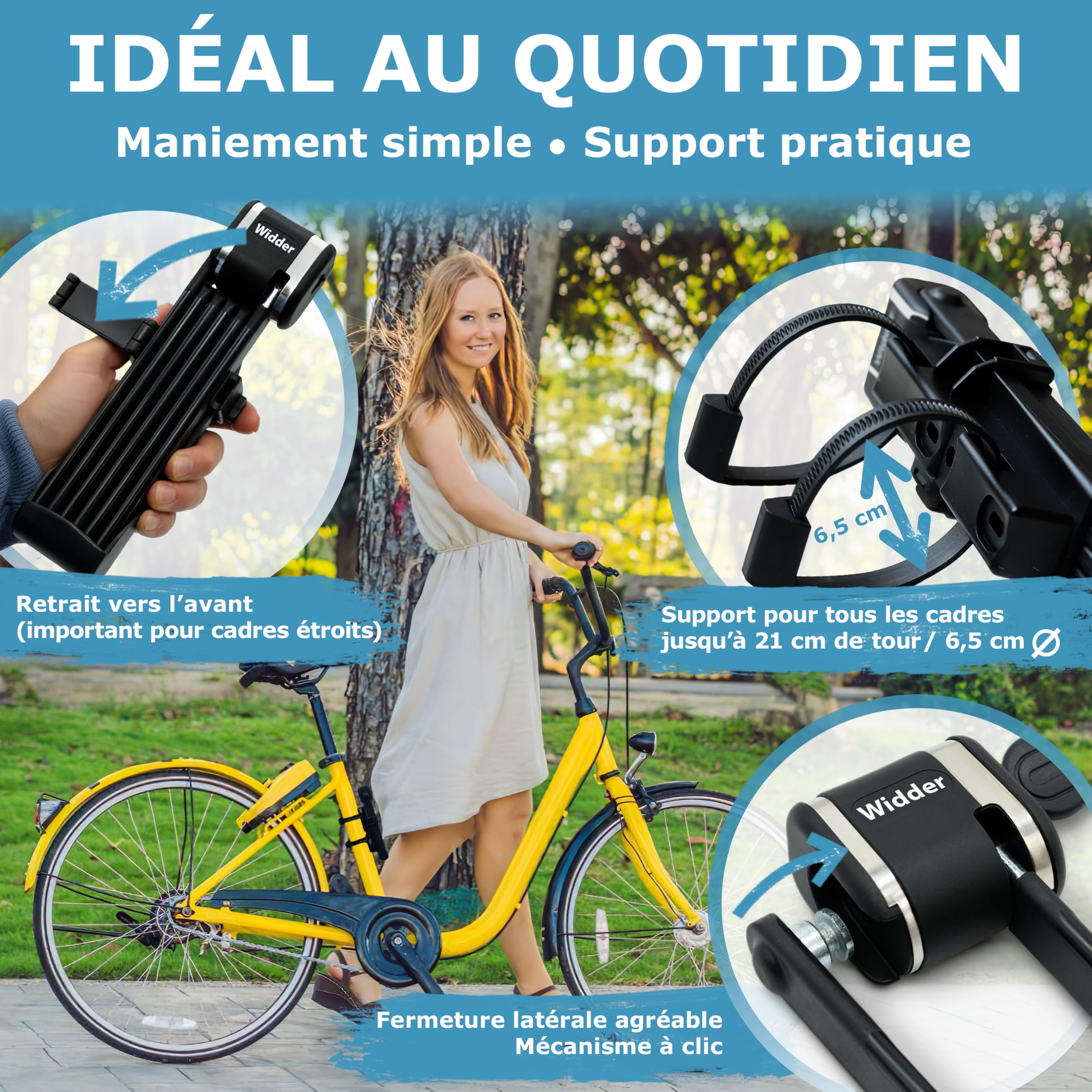 Widder Antivol pliant vélo extrêmement sûr [Acier titane niveau 15] | Antivol vélo haute sécurité 99 cm avec clé [3x] & support – Antivol à maillons pour E‑bike, trottinette & velo