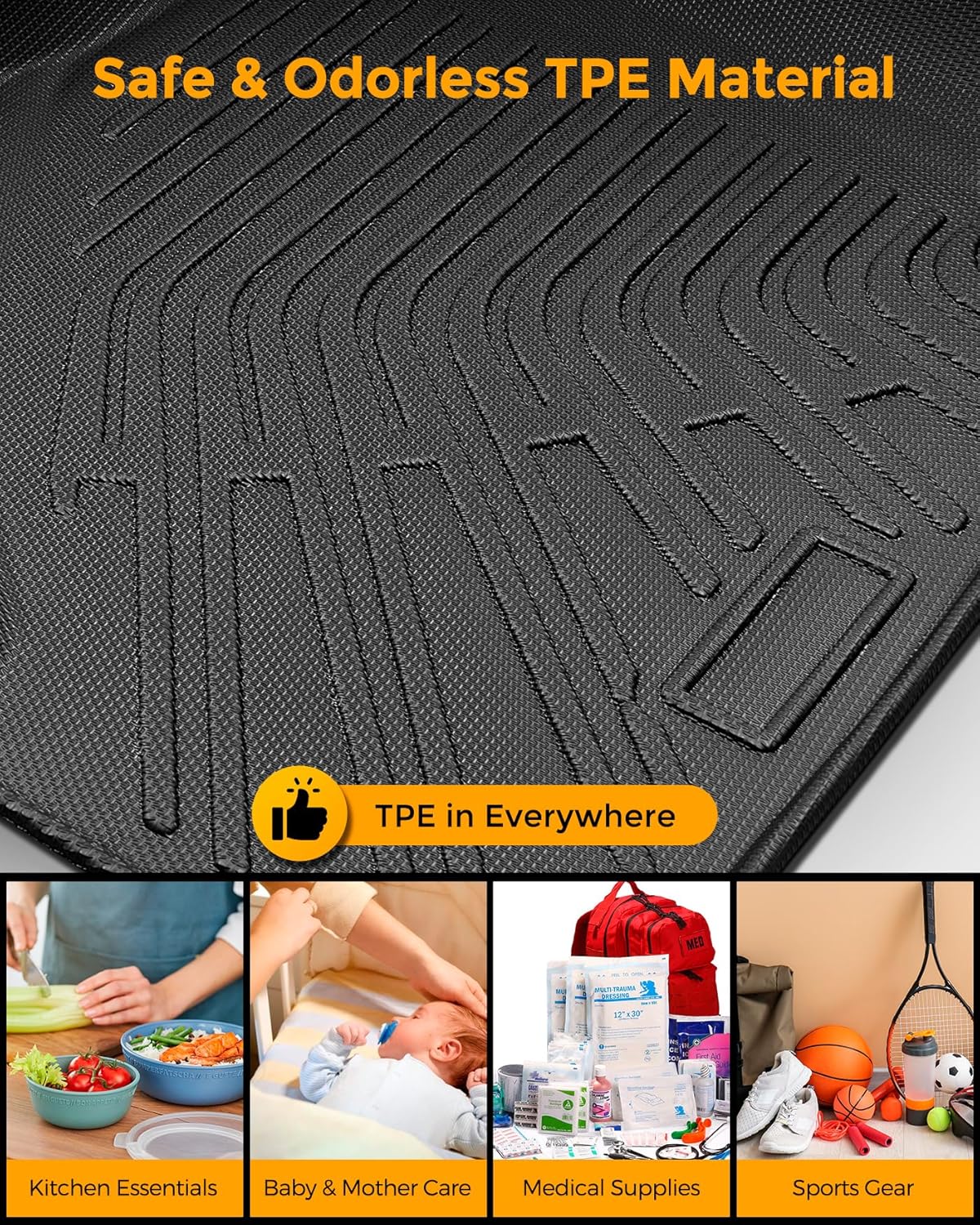 All Weather Floor Mats for Toyota Highlander 2013 2012 2011 2010 2009 2008 (Not for Hybrid), Heavy Duty Rubber Waterproof Car Accessories Custom Fit for Front & Rear Row Backseat, Black - Image 6