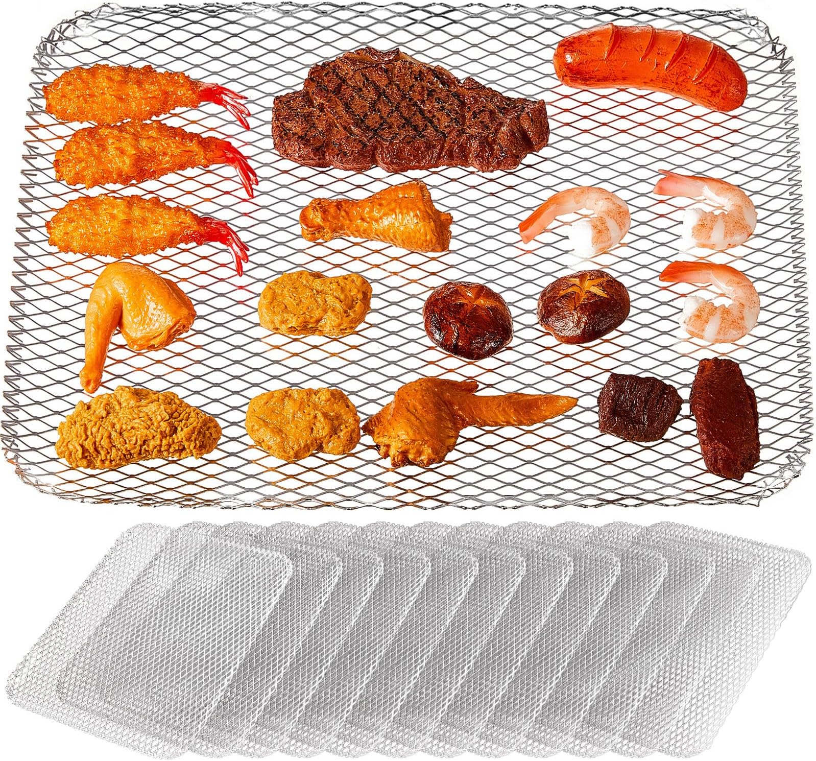 Mifoci 20 Pcs BBQ Disposable Grill Topper Non Stick BBQ Grill Mesh Mat Disposable Pans for Outdoor Liners Cooking Grid Grates Pad for Camping Picnics Meat