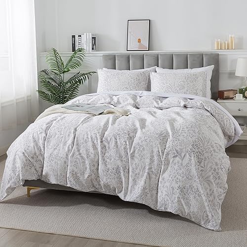 Miniatura 402 de HoneiLife - Juego de funda de edredón floral 100% algodón, 3 piezas, botánica, ropa de cama con cierre de cremallera y lazos en las esquinas