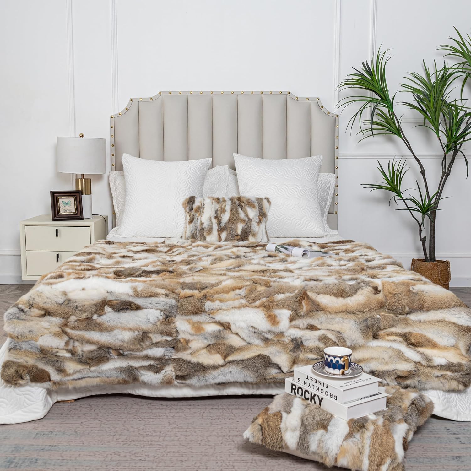 Luxury Fur Throw Blanket - Ultra Soft Fluffy Rabbit Hide Skin Fur Comforter Plush Cozy Blanket for Couch, Bed & Sofa, Thick Warm Fuzzy Blanket 60x80 Inches, Yellow - Image 7