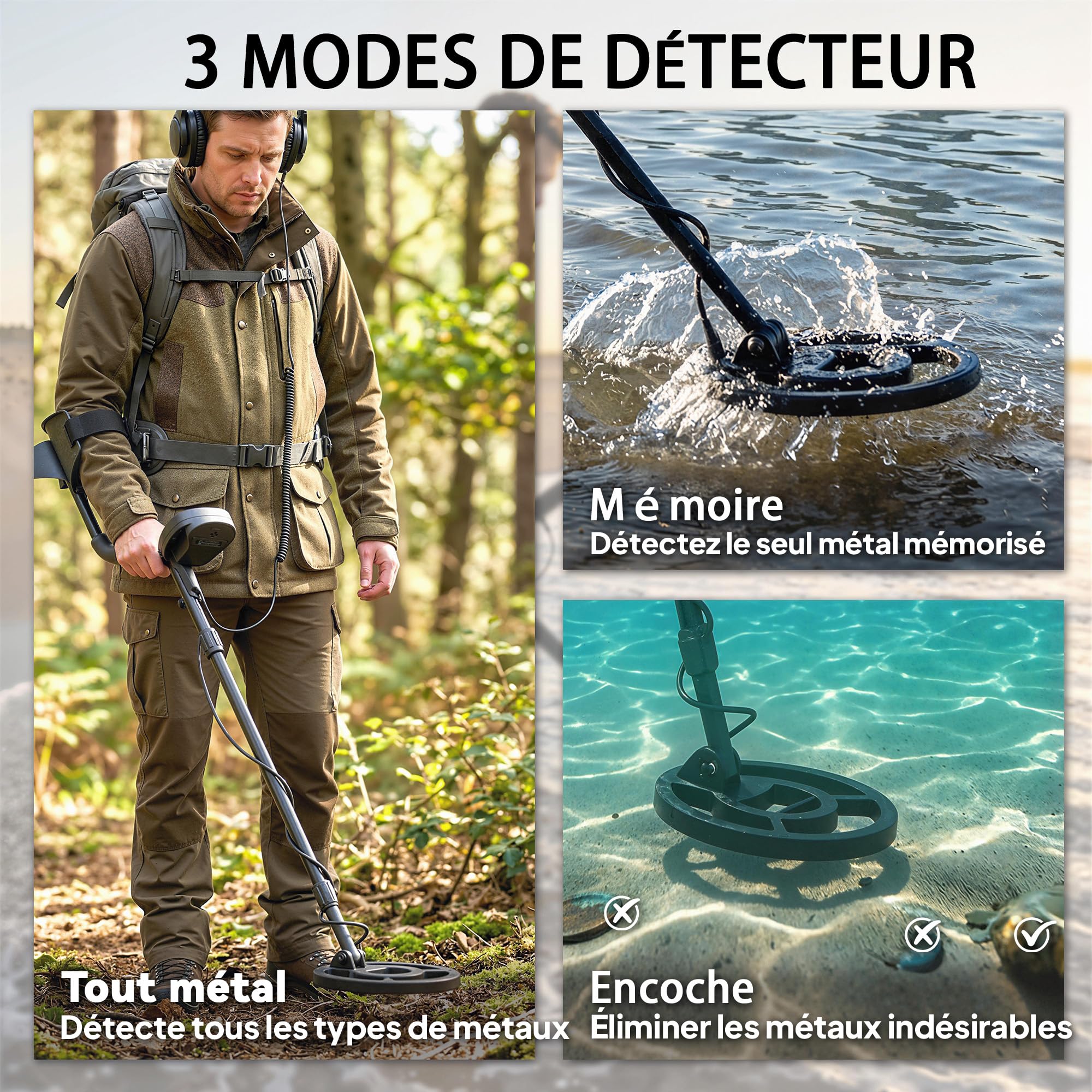 Outsunny Détecteur de Métaux Professionnel pour Adultes, Bobine IP68 LCD