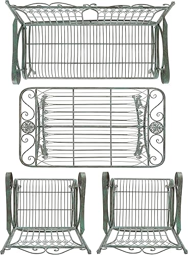 Miniatura 7 de SAFAVIEH Outdoor Collection Leah - Juego de 4 piezas de hierro forjado con pergamino victoriano, color verde oscuro antiguo