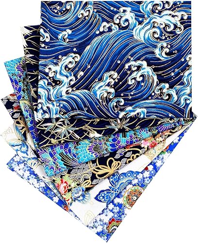 Miniatura 8 de 6 Pcs 20'' x 16'' Japanese Fat Quarters Quilting Fabric Bundles Japanese Printed Furoshiki Wrapping Cloth Squares Quilting Patchwork Fabric Colored