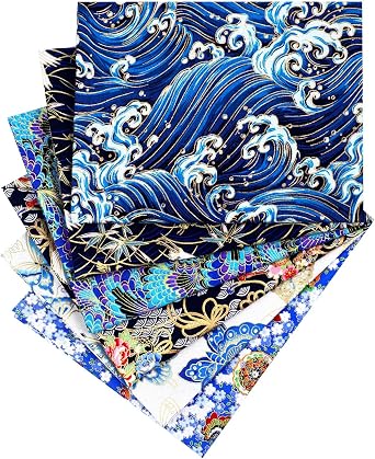 Japanese Style Fabric Squares Fat Quarters Cotton Bundle, Bright Style