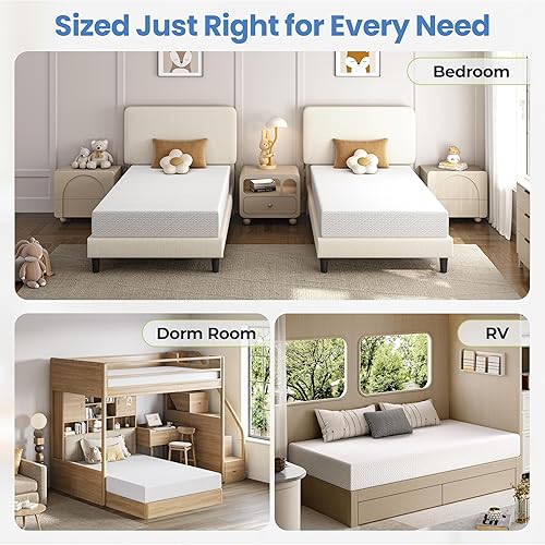 Miniatura 8 de Yaheetech Colchón Queen de 12 pulgadas de 3 capas de espuma viscoelástica de gel refrescante, té verde para un sueño más fresco, firmeza media,