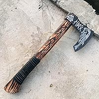 Vista 3 de Viking TOOLS-Hacha vikinga Berserker Tomahawk de 22.0 pulgadas con funda de cuero, hacha vikinga forjada a mano 'Fenrir' nórdico Valhalla Vikings