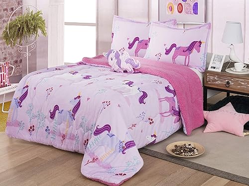 Miniatura 5 de All American Collection Manta de 3 piezas súper suave y cálida con funda de almohada y cojín (tamaño individual, unicornio)