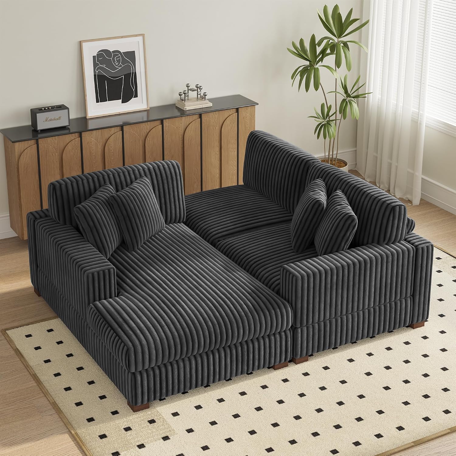 UIXE 118" Faux Fur Modular Sectional Sofa Couch with L-Shape Chaise Lounge, Modern Upholstered Couches for Living Room, Minimalist Cloud Deep Seat Corner Couch - Gray, Left Facing Chaise