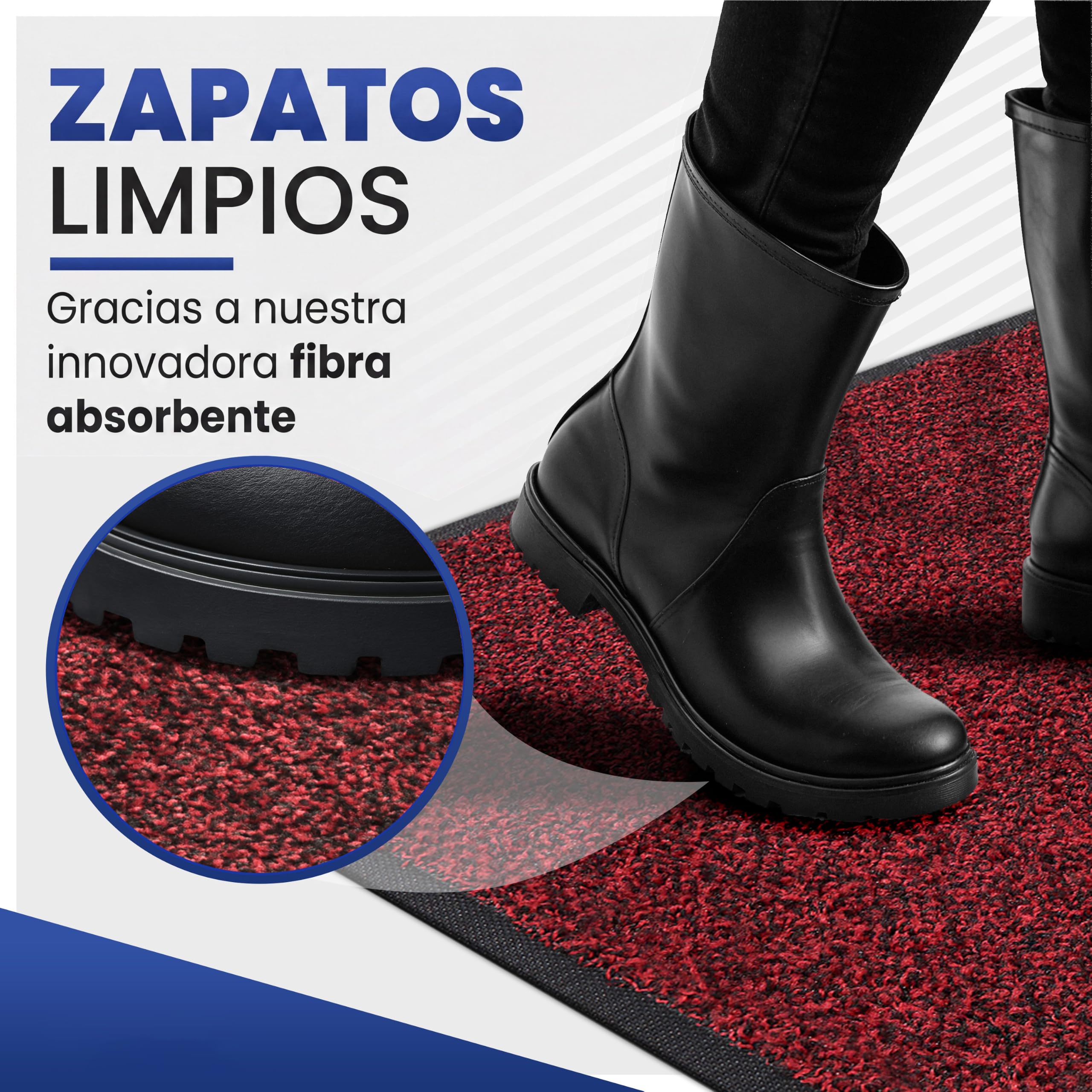 Mibao - Alfombra para Puerta Exterior, 60 x 90 cm, Color Negro y Rojo, Alfombra de Entrada Absorbente Interior, Impermeable y Lavable, Felpudo de Entrada
