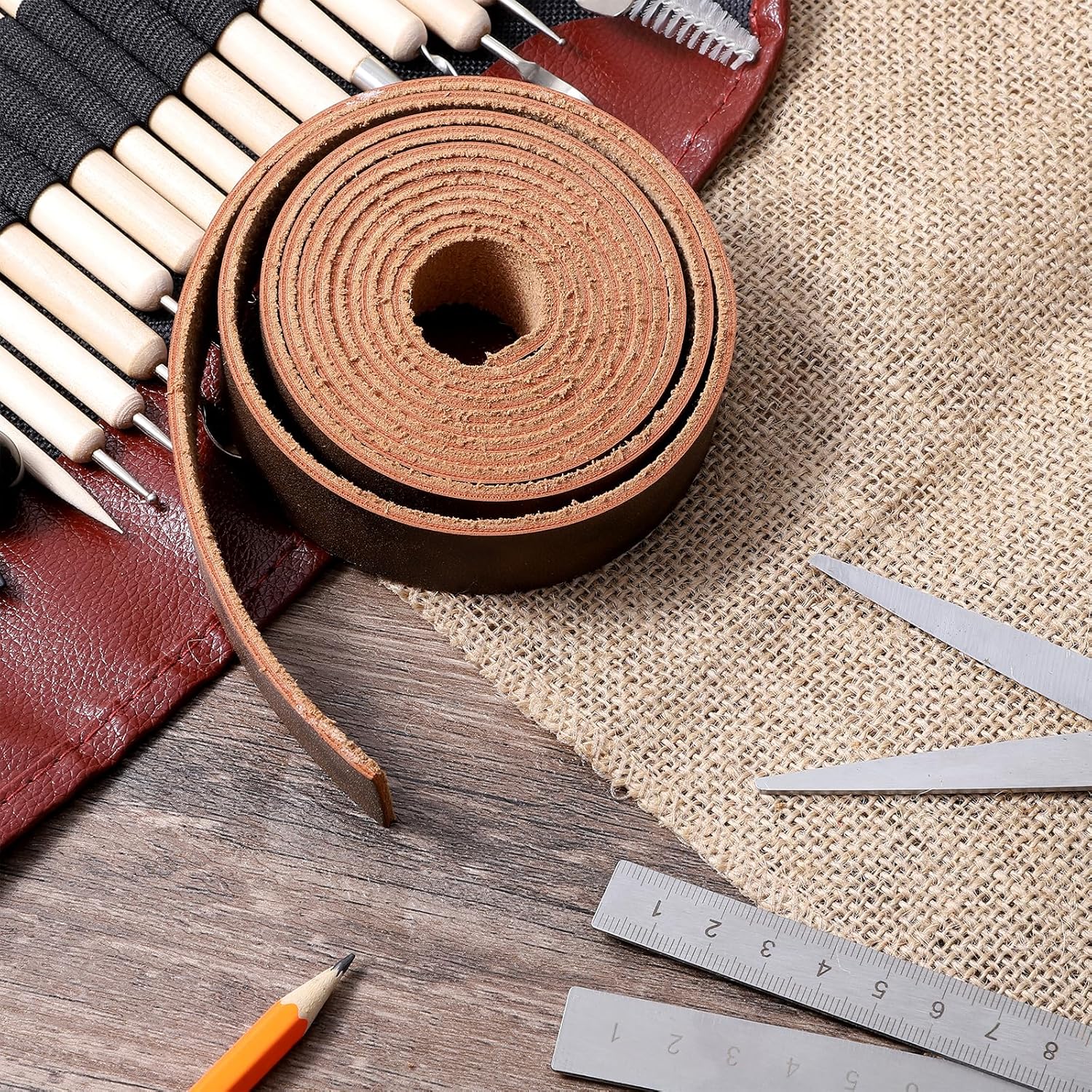 1"Wide Brown Leather for Belts, Full Grain Oil Tan Leather Strips for Crafts, Tooling, Belt, Garden Tools(2mm Thick, 78.7in Long, Dark Brown) - Image 5