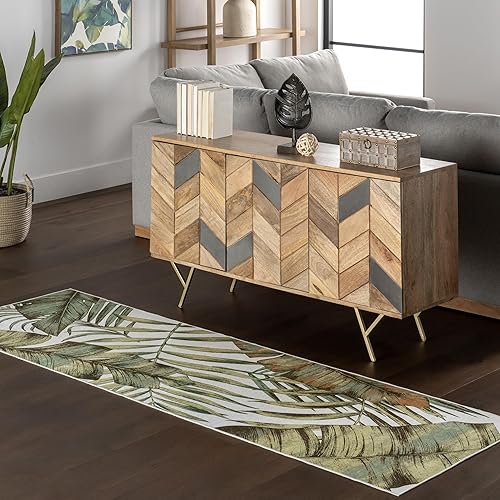 Vista 17 de nuLOOM Elen - Alfombra ultrafina lavable a máquina, hojas naturales, 6 pies, redonda, color verde oliva Elen Verde salvia