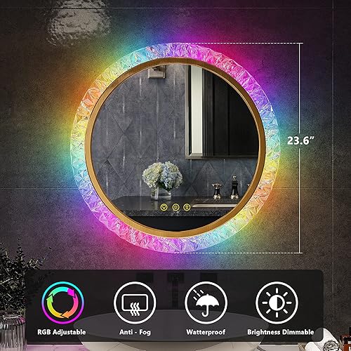 Miniatura 8 de Lvifur Espejo de baño LED de 40 x 24 pulgadas, espejo de pared iluminado para baño RGB de 14 colores regulables, espejo de baño antiniebla, a prueba