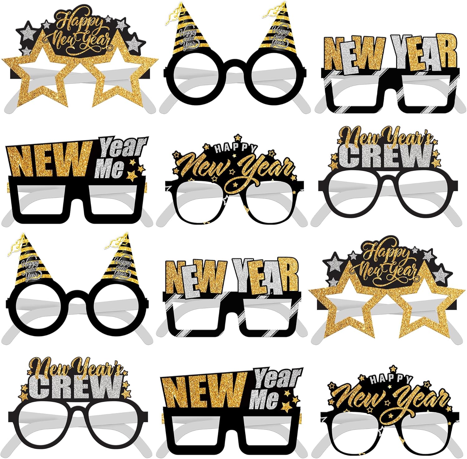 KatchOn, 2026 New Years Glasses - Pack of 12 | New Years Eve Party Supplies 2026, Happy New Years Decorations 2026, Happy New Year Glasses | NYE Decorations 2026