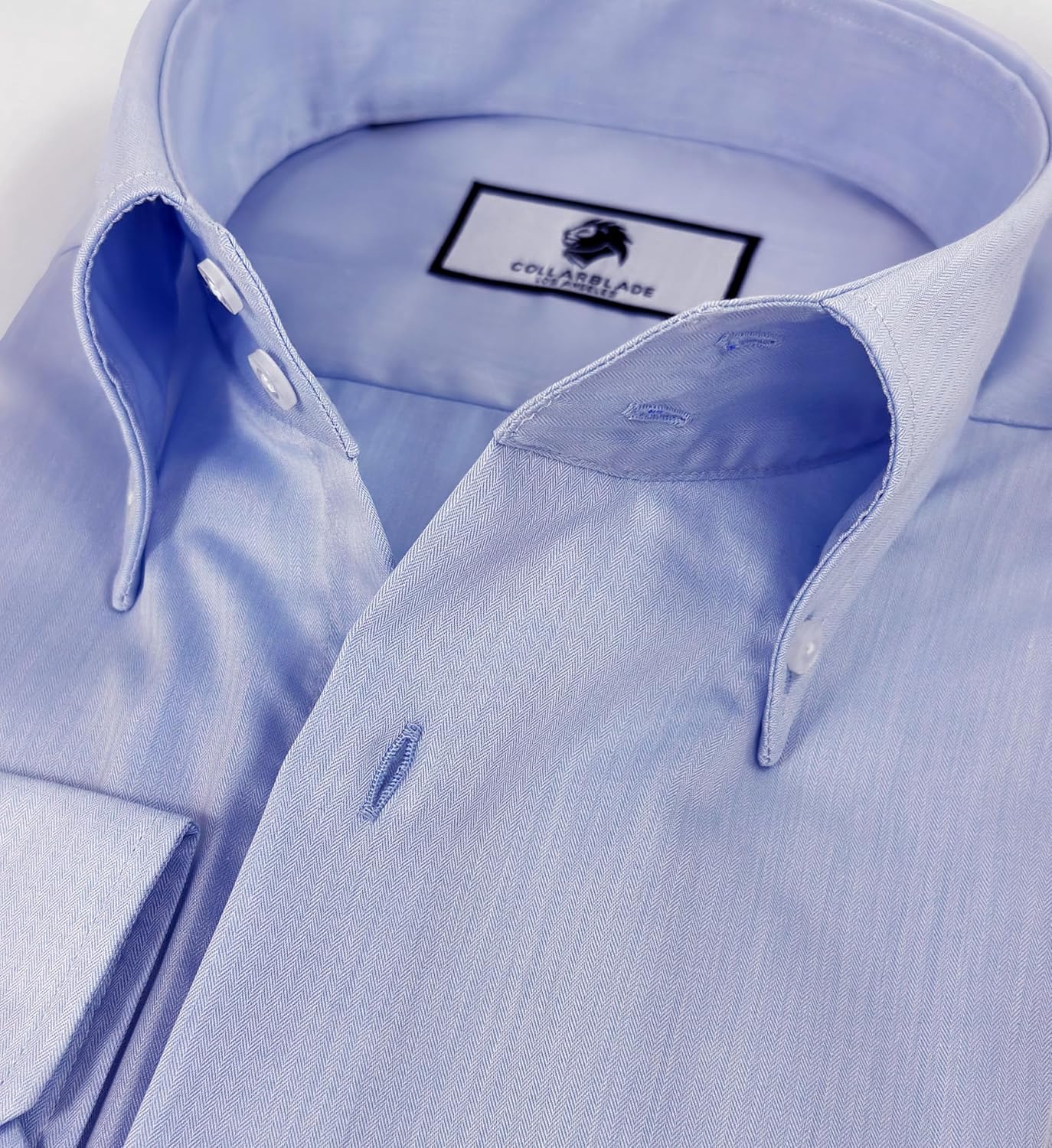 Men's Dress Shirt Blue Firm Collar Wrinkle-Free Short Sleeve Premium European Design Plain Business Casual Easy Care - Image 2